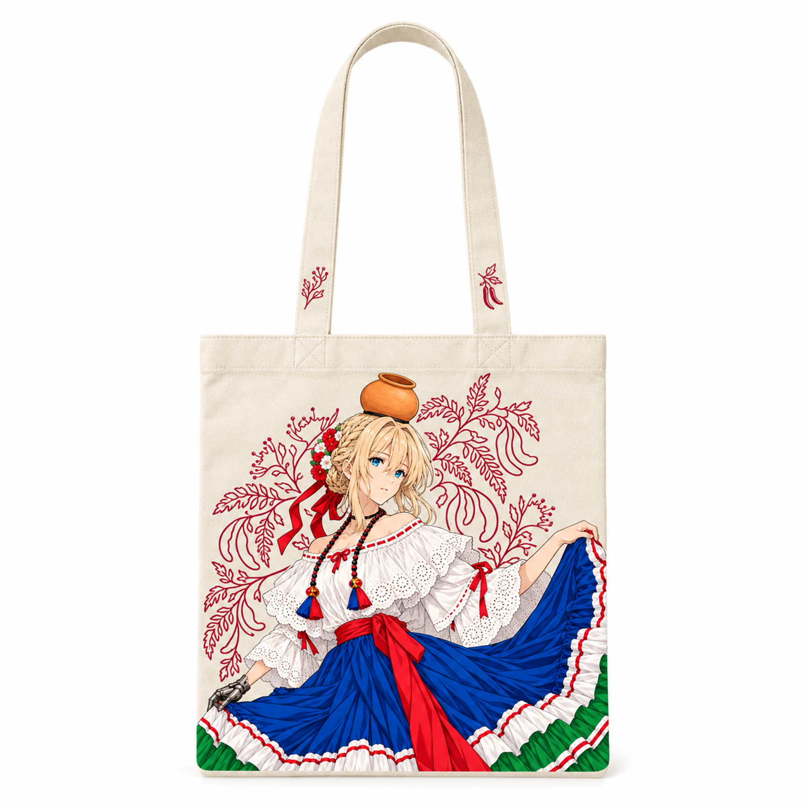 NÜDO × NÜDO POP — Vestidos de Patria | Guanacaste · Violet Evergarden · Bolso de lona